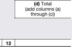 The printed line number 12 is left of the Total column; the amount field to its right is blank.